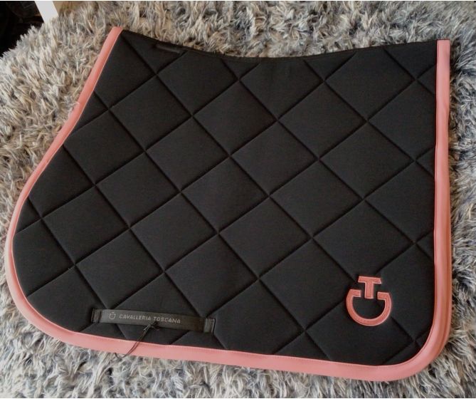 Cavalleria toscana-Tapis de selle - Tapis Revolution coupe jumping en jersey- / Full / Cheval SOT051 noir liseré rose